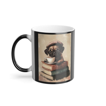 Pug with Books: "Parisian Pug Pause" | Color Morphing Coffee Mug, 11oz | Bliss Edition™