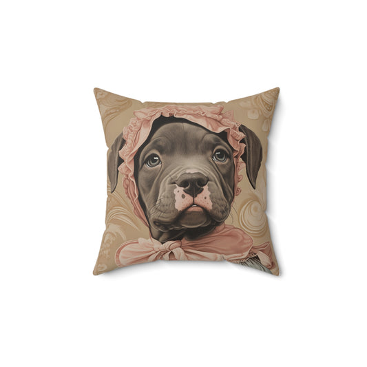 Pit Bull in Lace Bonnet: "Regal Reverie" | Spun Polyester Square Pillow | Puppy Love Edition™