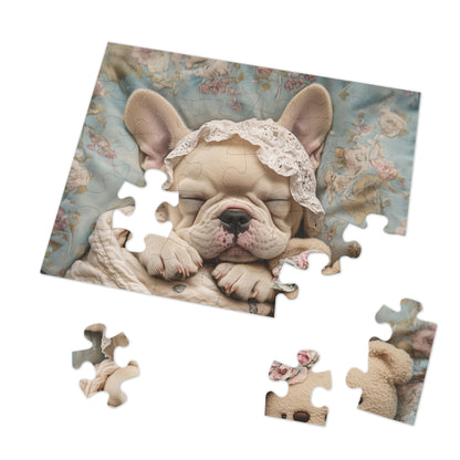 French Bulldog in Baby Bonnet: "Dreamy Slumber" | Jigsaw Puzzle with Tin | Puppy Love Edition™