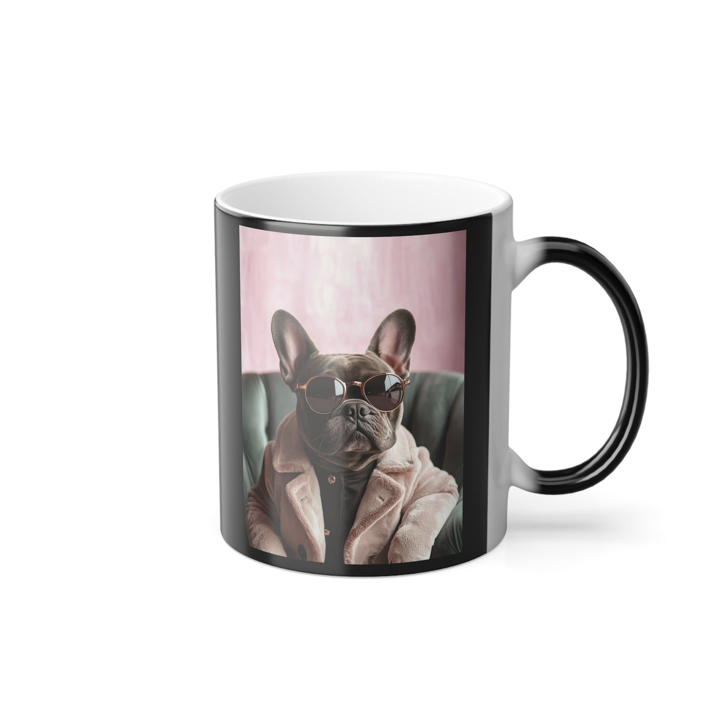 French Bulldog in Blush Attire: "Pawsh Elegance." | Color Morphing Coffee Mug, 11oz | Pawgue Chic Edition™