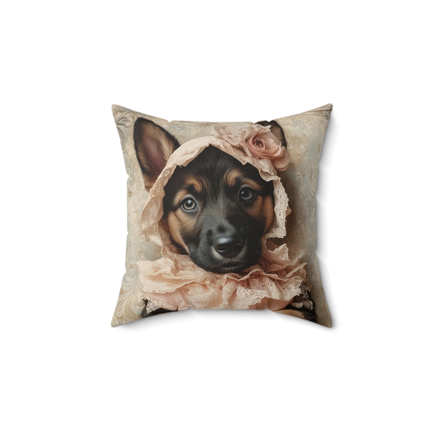 German Shepherd in Lace Dress: "Victorian Shepherd Elegance" | Spun Polyester Square Pillow | Puppy Love Edition™