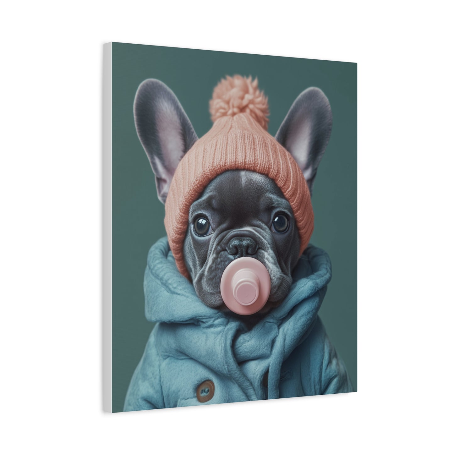French Bulldog in Winter Baby Attire: "Cozy Cutie" | Matte Canvas Print, Stretched, 1.25 | Puppy Love Edition™