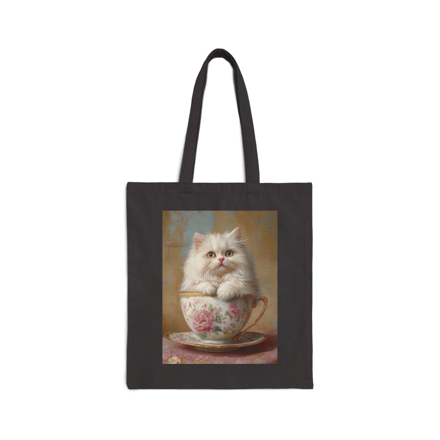 Persian Cat in Teacup: "Victorian Whiskers" | Canvas Tote Bag | Cafe Companions Edition™