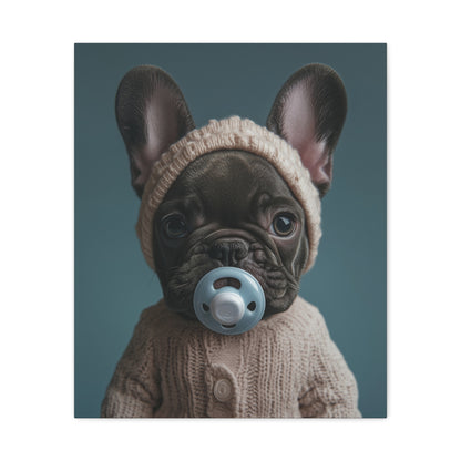 French Bulldog in Cozy Knit Sweater: "Bundle of Joy" | Matte Canvas Print, Stretched, 1.25 | Puppy Love Edition™