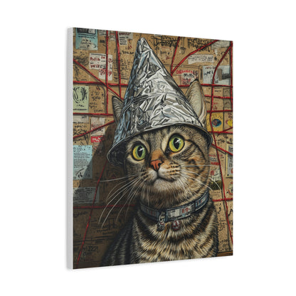 Tabby Cat in a Tinfoil Hat: "Conspiracy Cat Chronicles" | Matte Canvas Print, Stretched, 1.25 | Pawp Culture Edition™