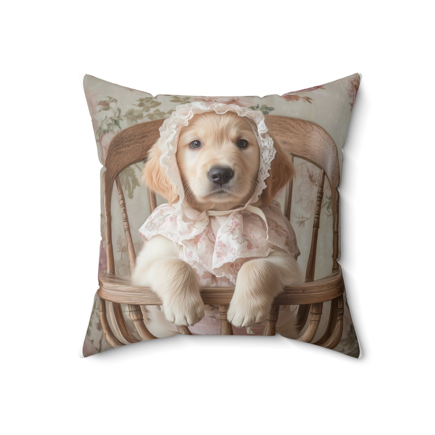 Golden Retriever in High Chair: "Victorian Pup" | Spun Polyester Square Pillow | Puppy Love Edition™