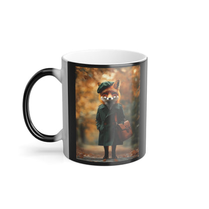 Fox in Autumn Coat: "Forest Chic Stroll." | Color Morphing Coffee Mug, 11oz | Pawgue Chic Edition™