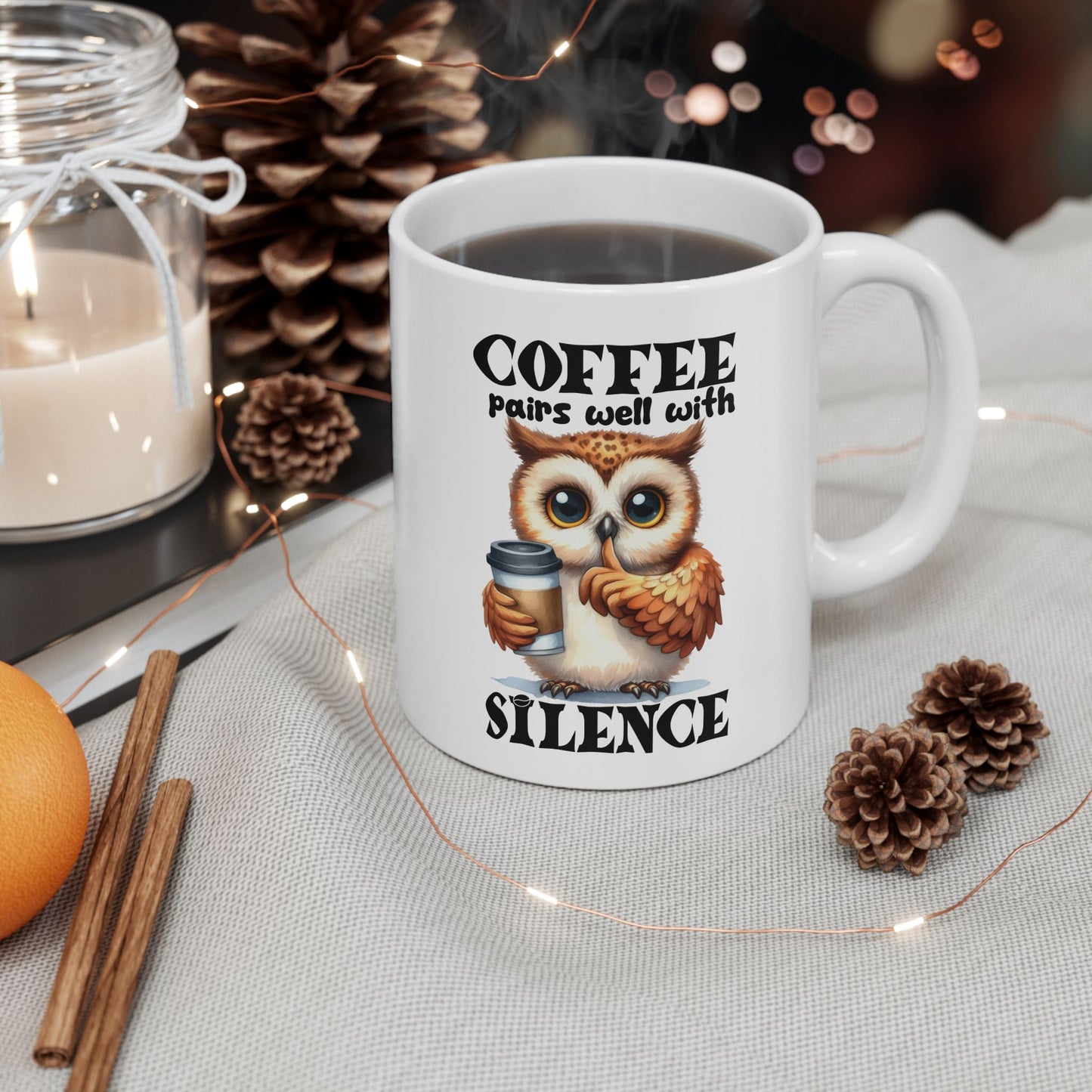 Bark Basics Collection™: "Coffee & Silence" | Ceramic Mug, (11oz, 15oz) |