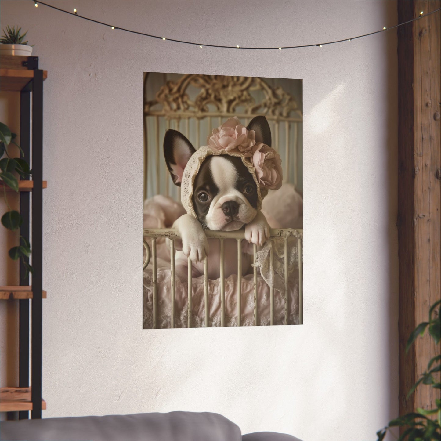 French Bulldog in Lace Bonnet: "Victorian Charm" | Matte Vertical Posters | Puppy Love Edition™