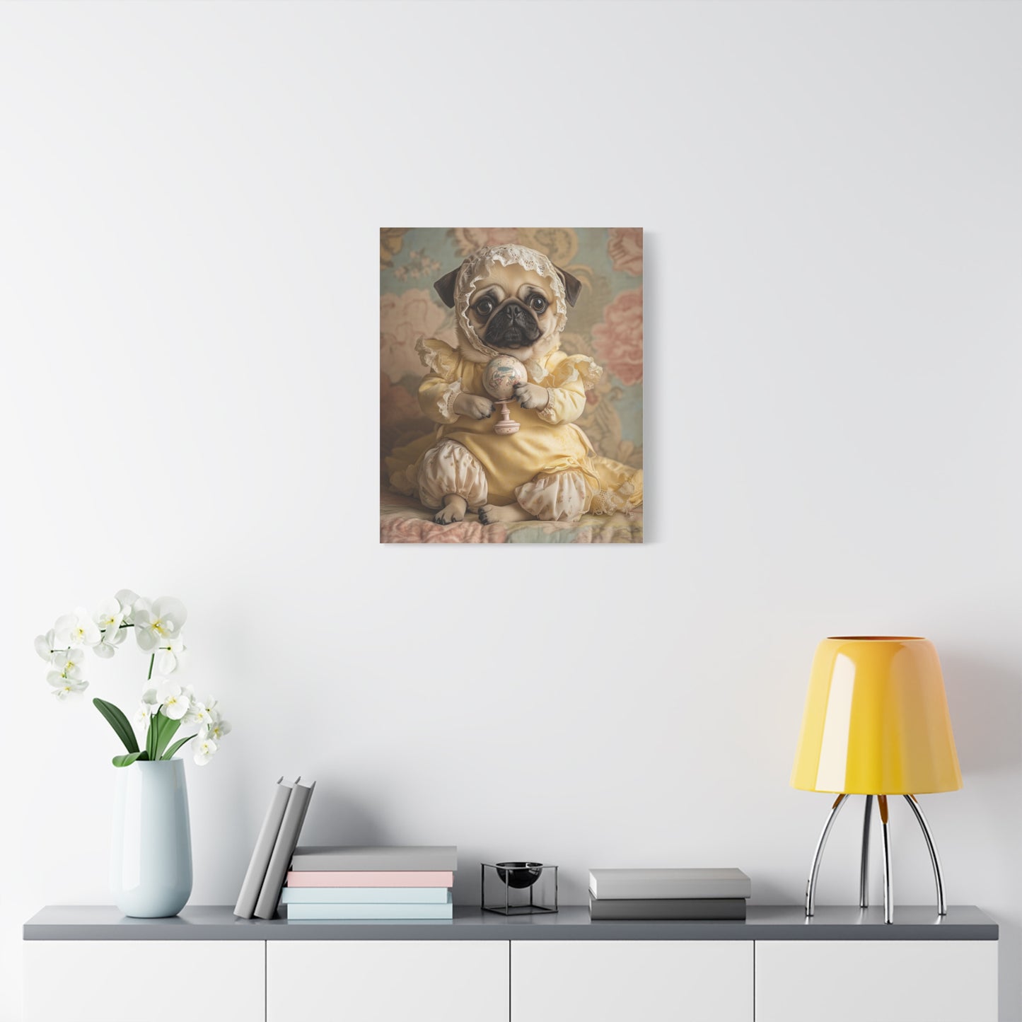 Pug in Yellow Frills: "Victorian Darling" | Matte Canvas Print, Stretched, 1.25 | Puppy Love Edition™