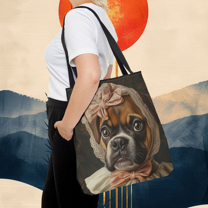 Boxer in Vintage Lace Bonnet: "Timeless Resolve" | Tote Bag (AOP) | Puppy Love Edition™