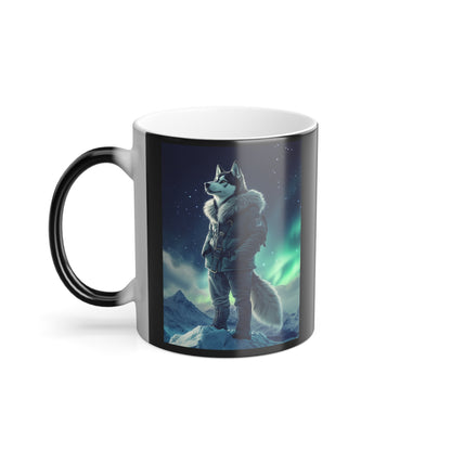 Husky under the Northern Lights: "Aurora Explorer" | Color Morphing Coffee Mug, 11oz | Pawgue Chic Edition™