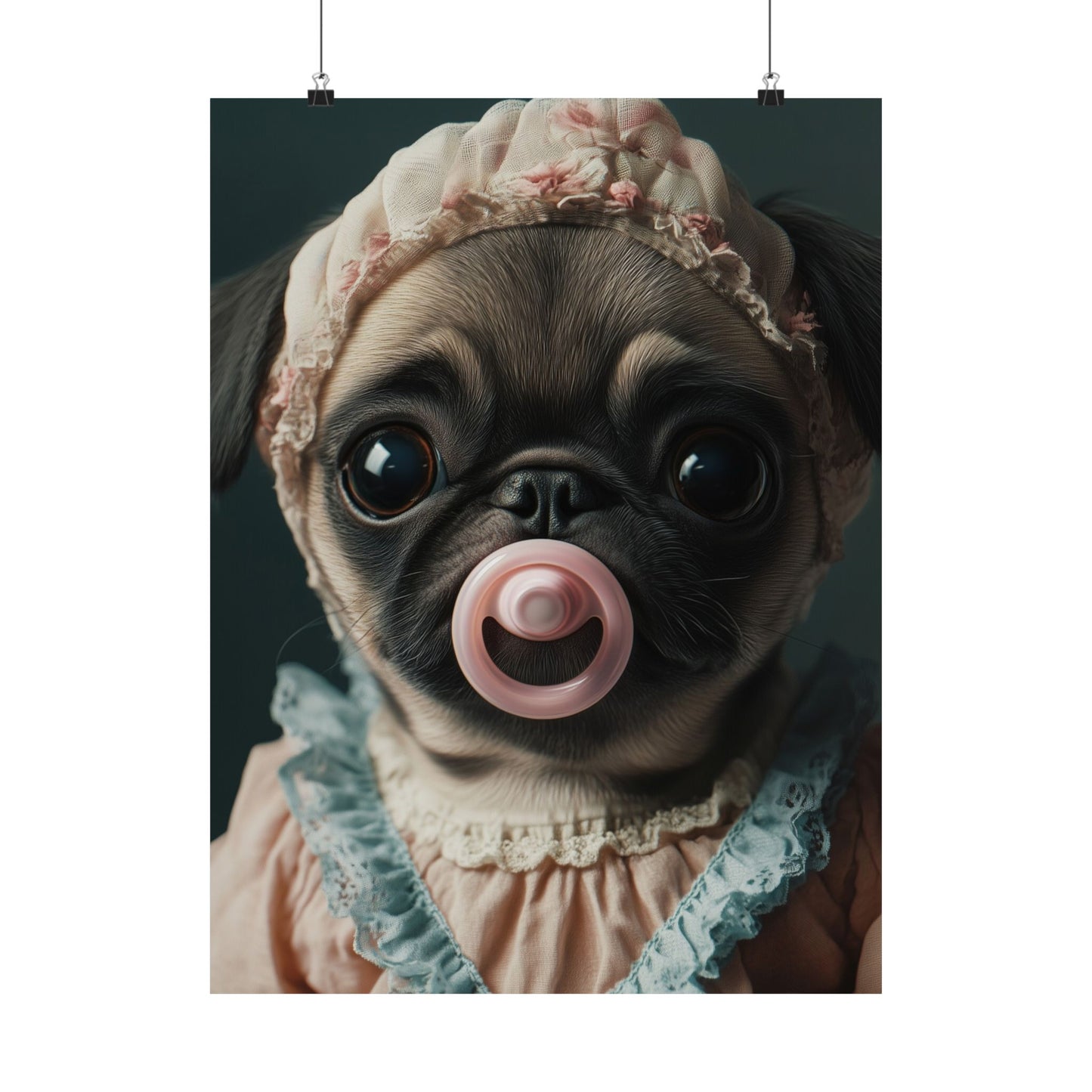 Pug in Peach and Lace: "Blushing Belle" | Matte Vertical Posters | Puppy Love Edition™