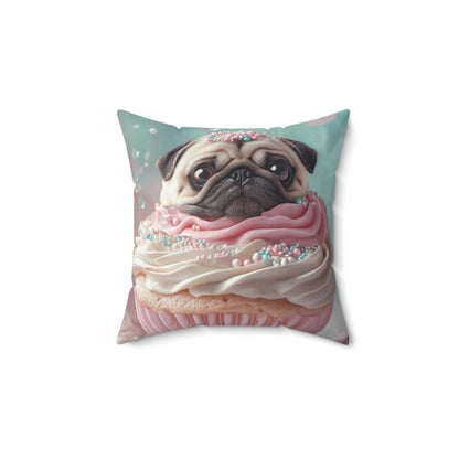 Pug as a Cupcake: "Frosted Friend" | Spun Polyester Square Pillow | Puppy Love Edition™