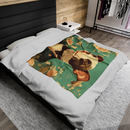 Historical Fiction Collection™: "Refined Pup in Florals"   | Velveteen Plush Blanket