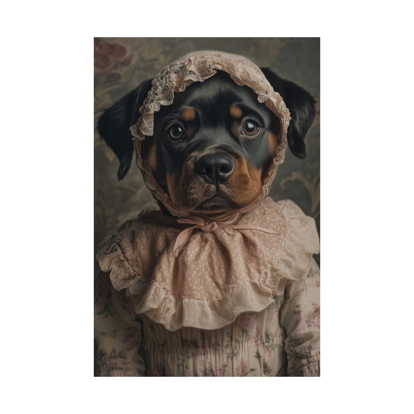 Rottweiler in Pink Lace: "Timeless Tenderness" | Matte Vertical Posters | Puppy Love Edition™