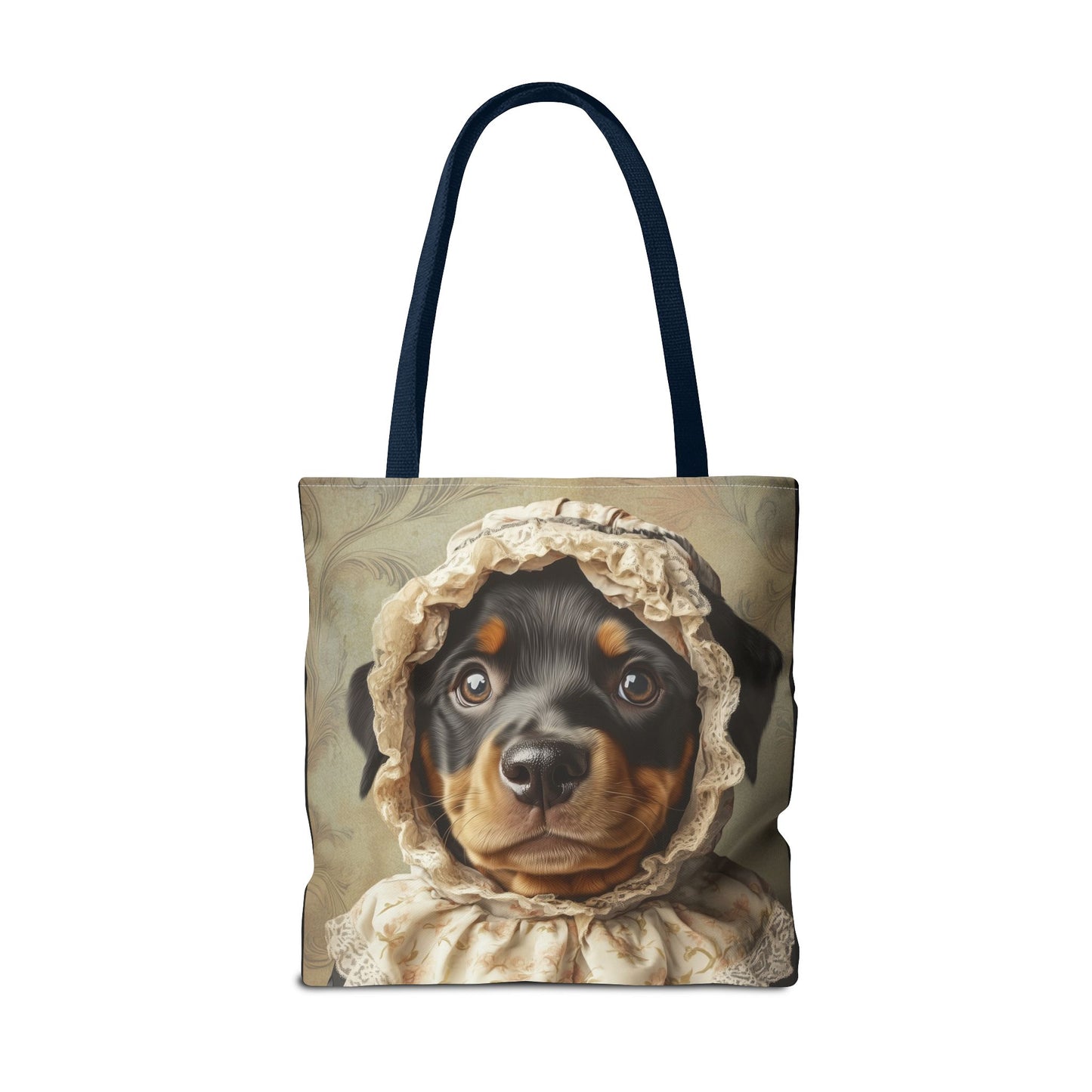 Rottweiler in Lace Bonnet: "The Tender Guardian" | Tote Bag (AOP) | Puppy Love Edition™