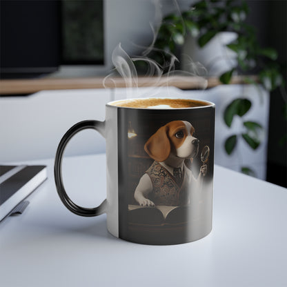 Beagle with Magnifying Glass | Color Morphing Coffee Mug, 11oz | Pawgue Chic Collection™