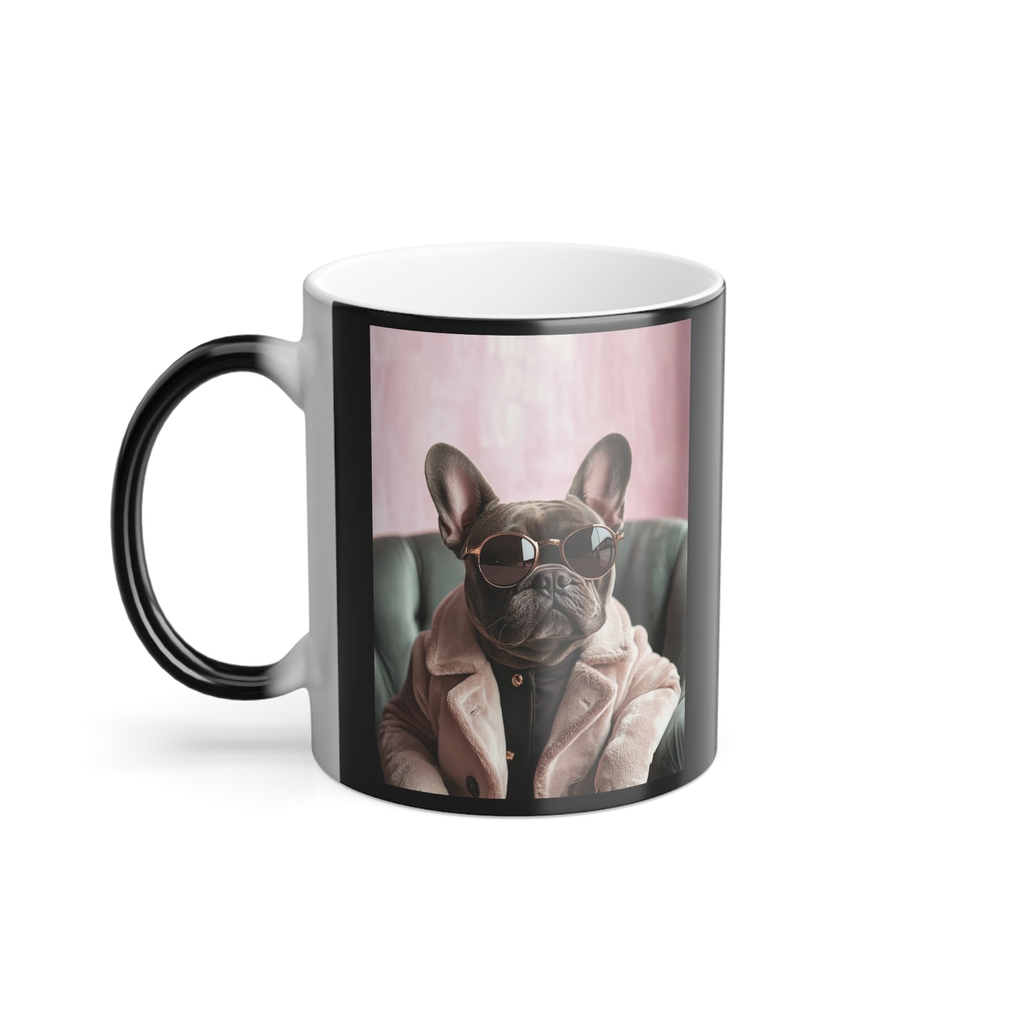 French Bulldog in Blush Attire: "Pawsh Elegance." | Color Morphing Coffee Mug, 11oz | Pawgue Chic Edition™