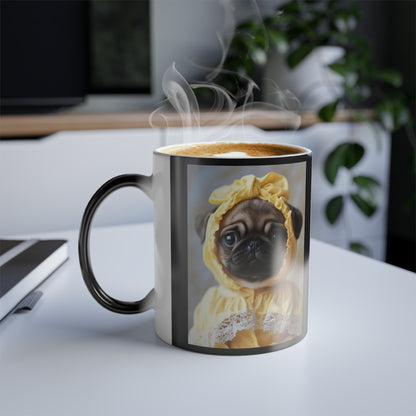 Pug in Yellow Bonnet: "The Sunshine Sweetie" | Color Morphing Coffee Mug, 11oz | Puppy Love Edition™