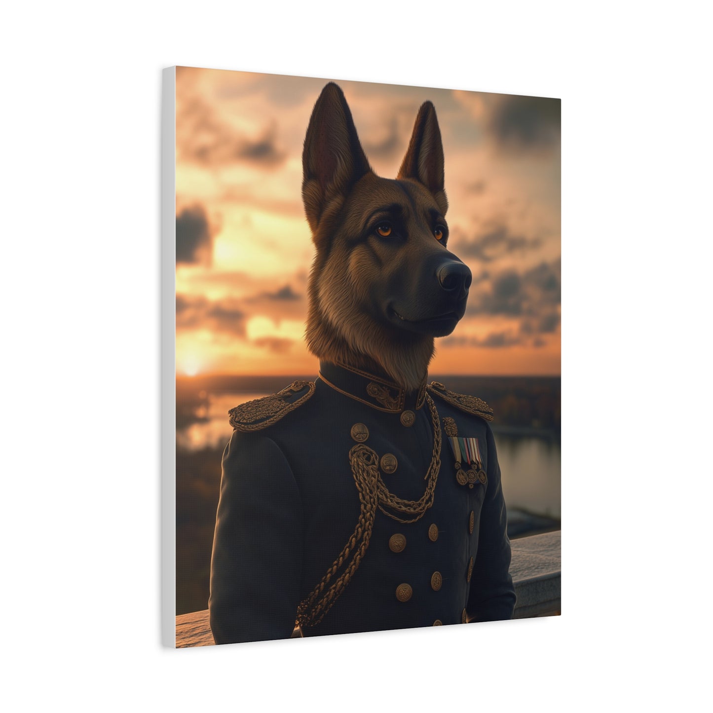 German Shepherd in Military Regalia: "The Noble Sentinel" | Matte Canvas Print, Stretched, 1.25 | Pawgue Chic Edition™