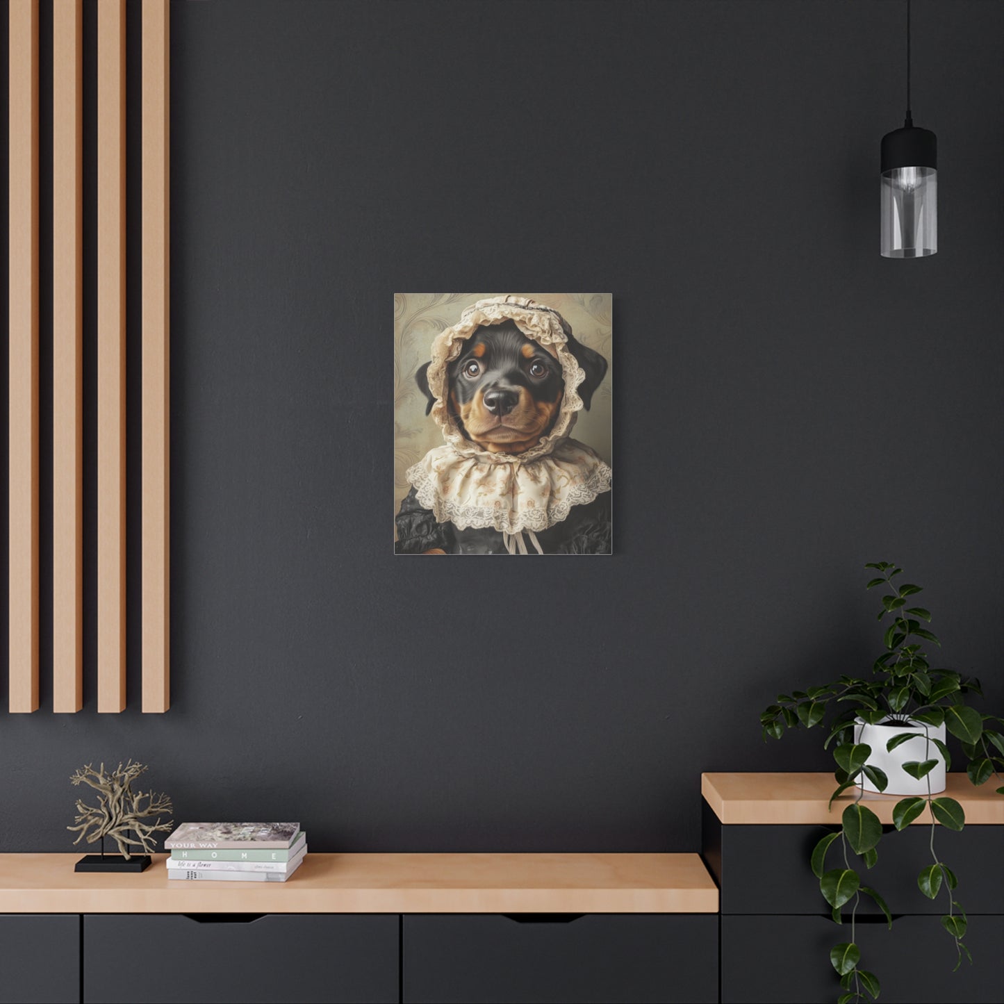 Rottweiler in Lace Bonnet: "The Tender Guardian" | Matte Canvas Print, Stretched, 1.25 | Puppy Love Edition™