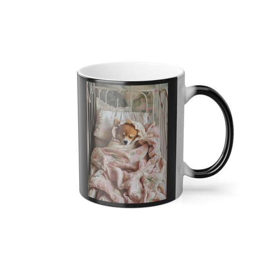 Corgi Swaddled: "Dreamy Nap" | Color Morphing Coffee Mug, 11oz | Puppy Love Edition™