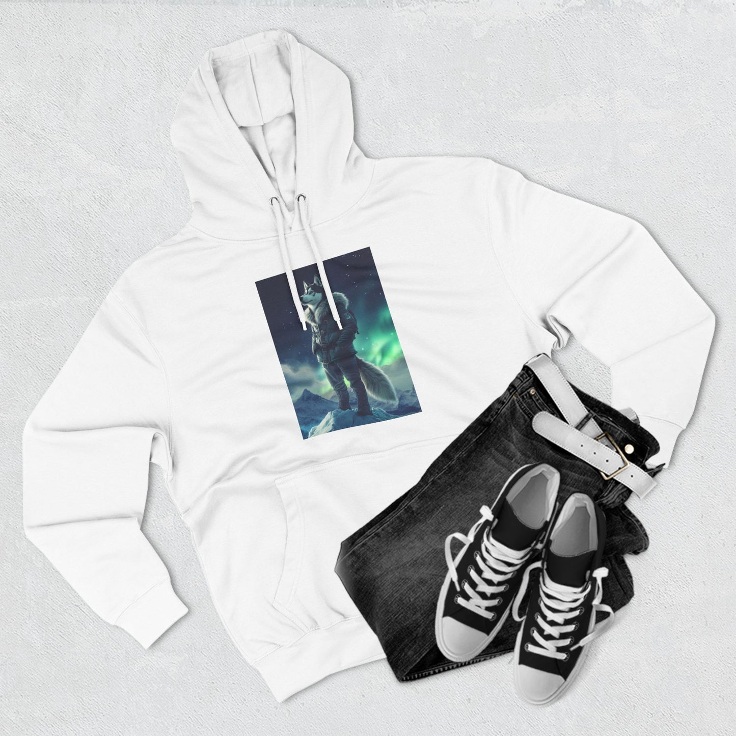 Husky under the Northern Lights: "Aurora Explorer" | Hoodie | Pawgue Chic Edition™