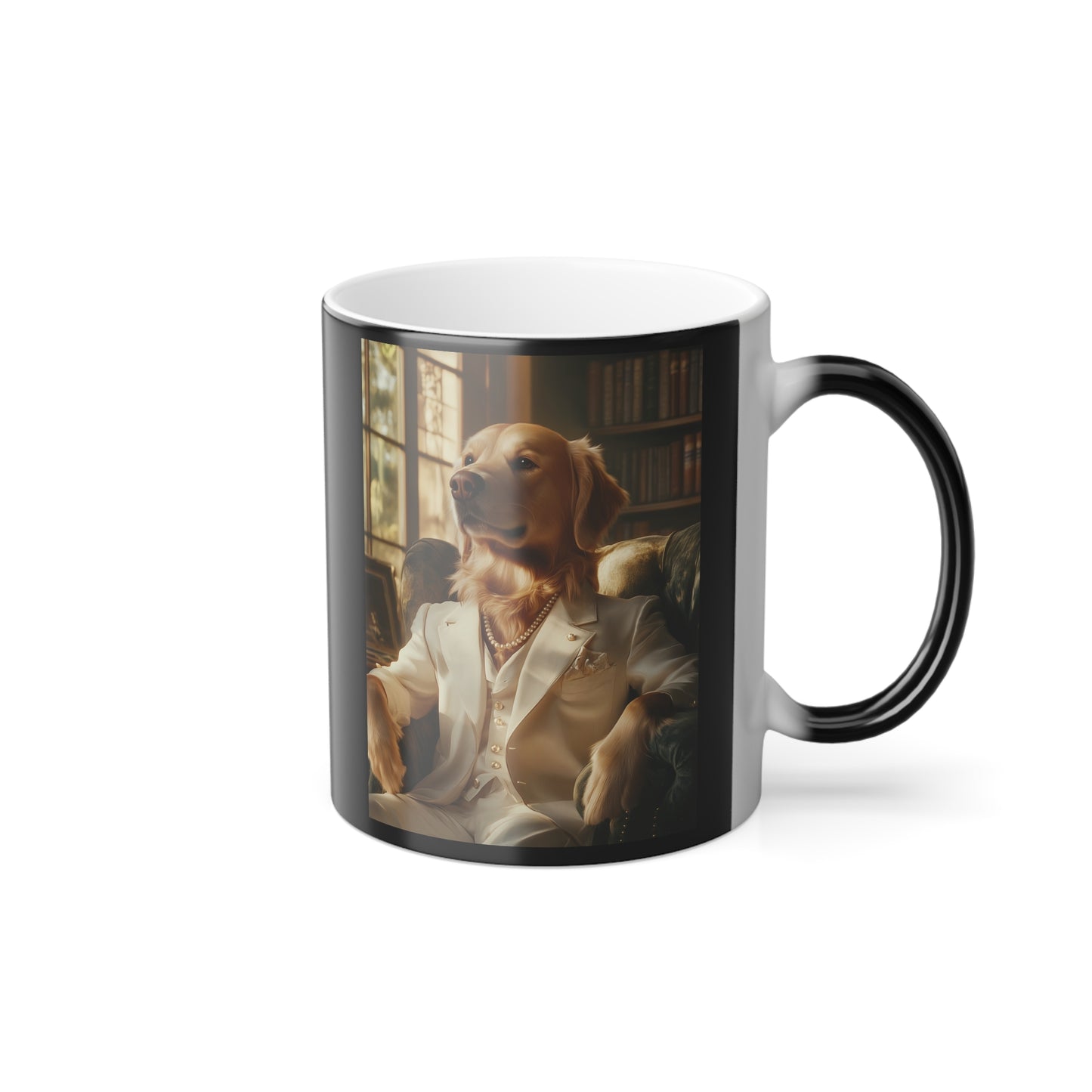 Golden Retriever in White Suit: "The Ivory Aristocrat" | Color Morphing Coffee Mug, 11oz | Pawgue Chic Edition™