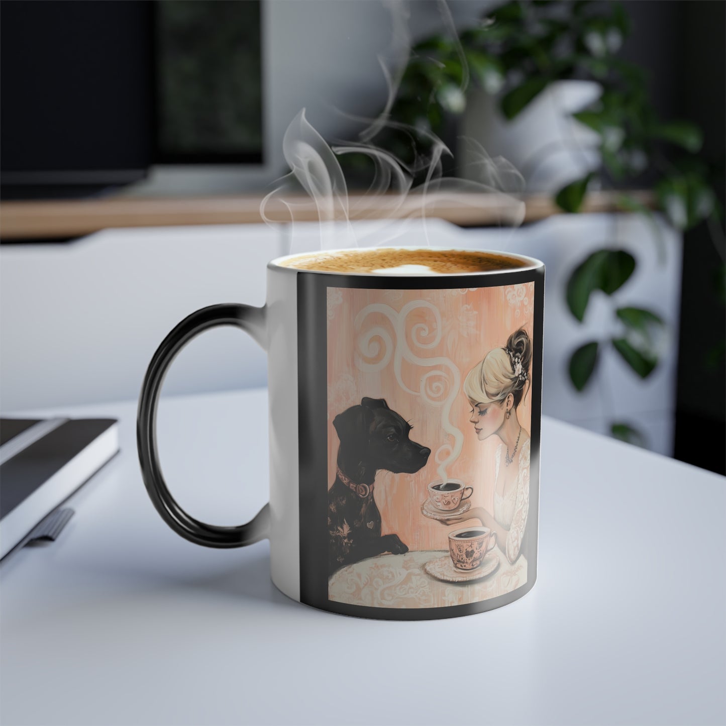 Dog with a Lady Over Coffee: "Cup of Companionship" | Color Morphing Coffee Mug, 11oz | Bliss Edition™