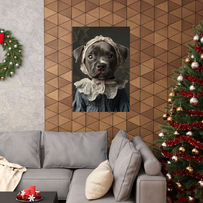 Pit Bull in Lace Bonnet: "Victorian Vigilance" | Matte Vertical Posters | Puppy Love Edition™