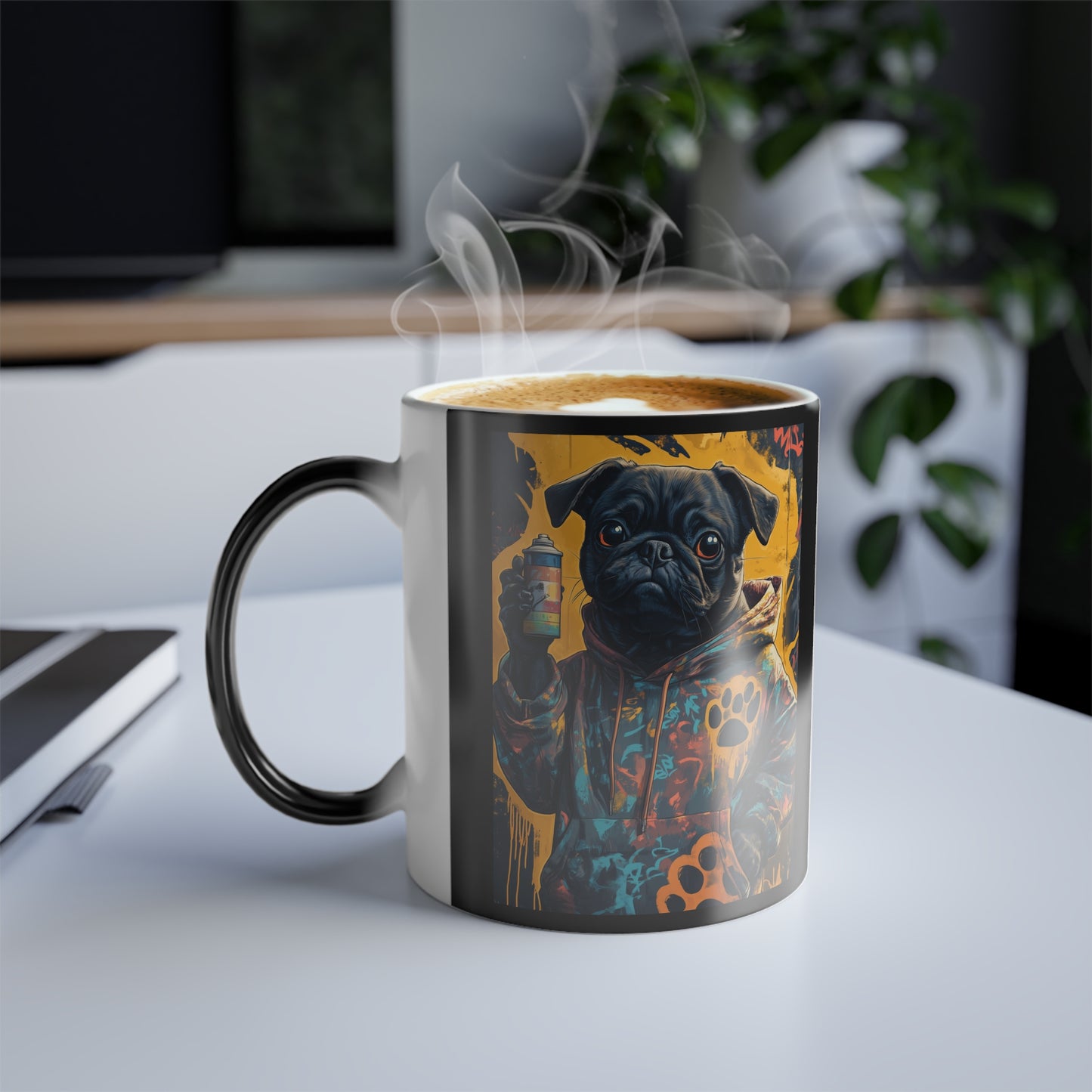 Pug with Spray Paint Can: "Graffiti Pug Revolution" | Color Morphing Coffee Mug, 11oz | City Edition™