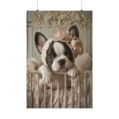 French Bulldog in Lace Bonnet: "Victorian Charm" | Matte Vertical Posters | Puppy Love Edition™