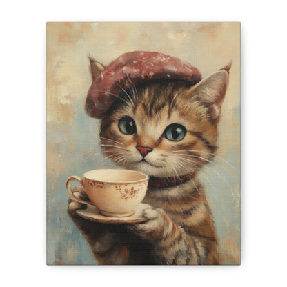 Tabby Cat with a Teacup: "Tea Time Tabby" | Matte Canvas Print, Stretched, 1.25 | Cafe Companions Edition™