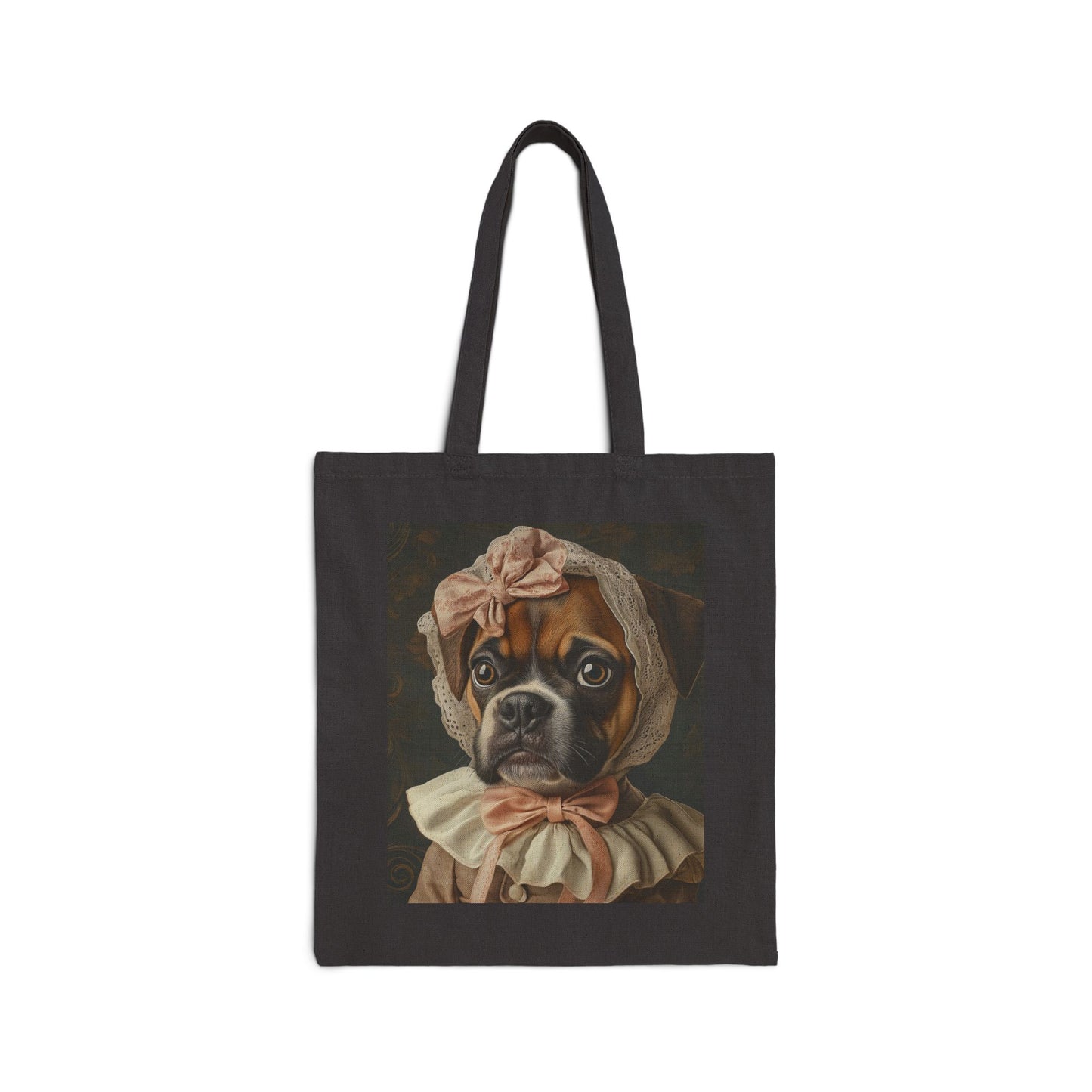 Boxer in Vintage Lace Bonnet: "Timeless Resolve" | Canvas Tote Bag | Puppy Love Edition™