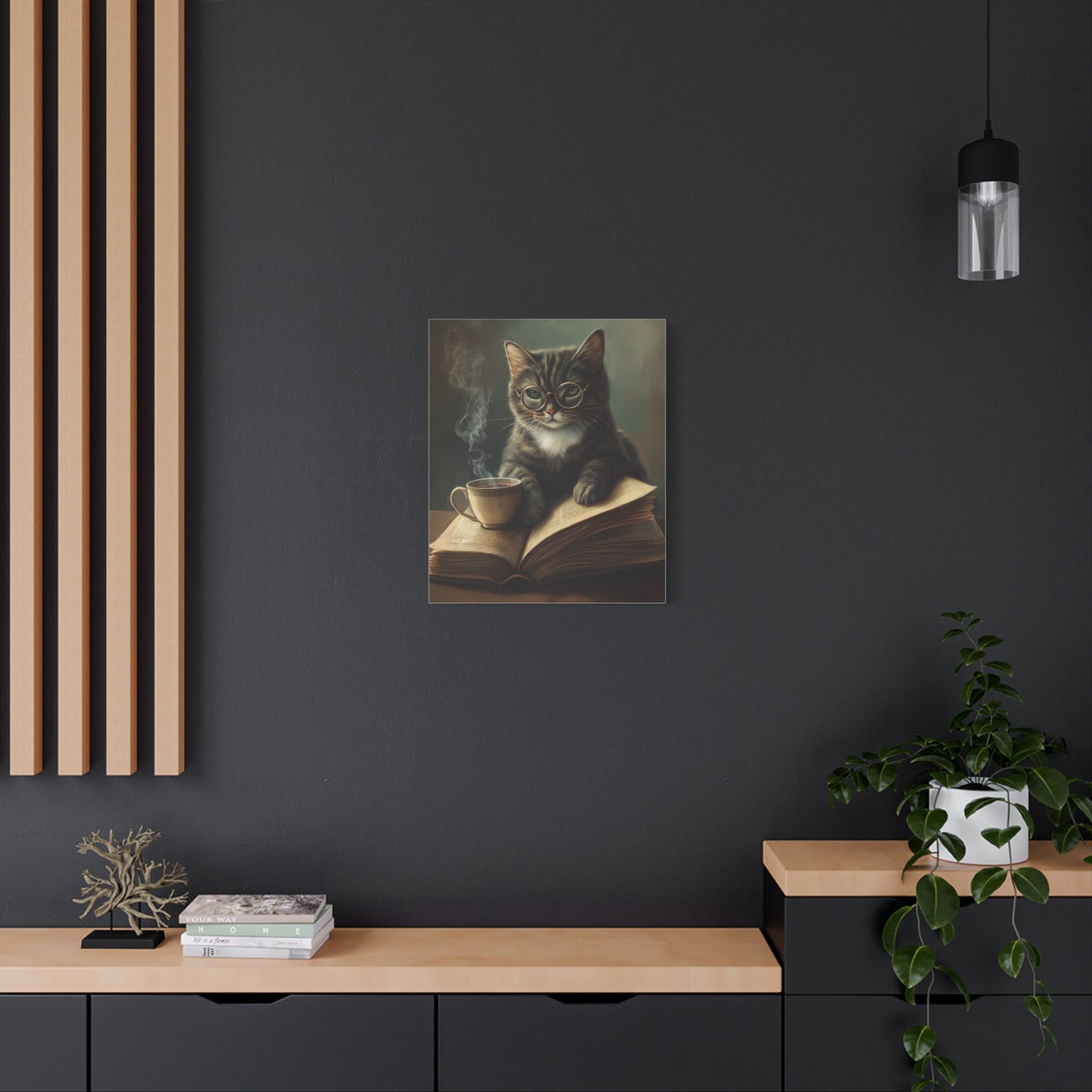 Tabby Cat with Open Book: "Scholarly Whiskers" | Matte Canvas Print, Stretched, 1.25 | Cafe Companions Edition™