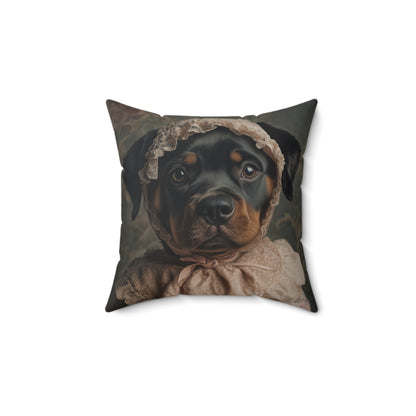 Rottweiler in Pink Lace: "Timeless Tenderness" | Spun Polyester Square Pillow | Puppy Love Edition™