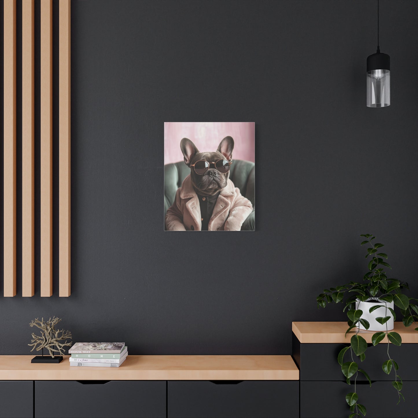 French Bulldog in Pink Coat: "Chic Canine Sophistication." | Matte Canvas Print, Stretched, 1.25 | Pawgue Chic Edition™