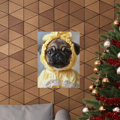 Pug in Yellow Bonnet: "The Sunshine Sweetie" | Matte Vertical Posters | Puppy Love Edition™