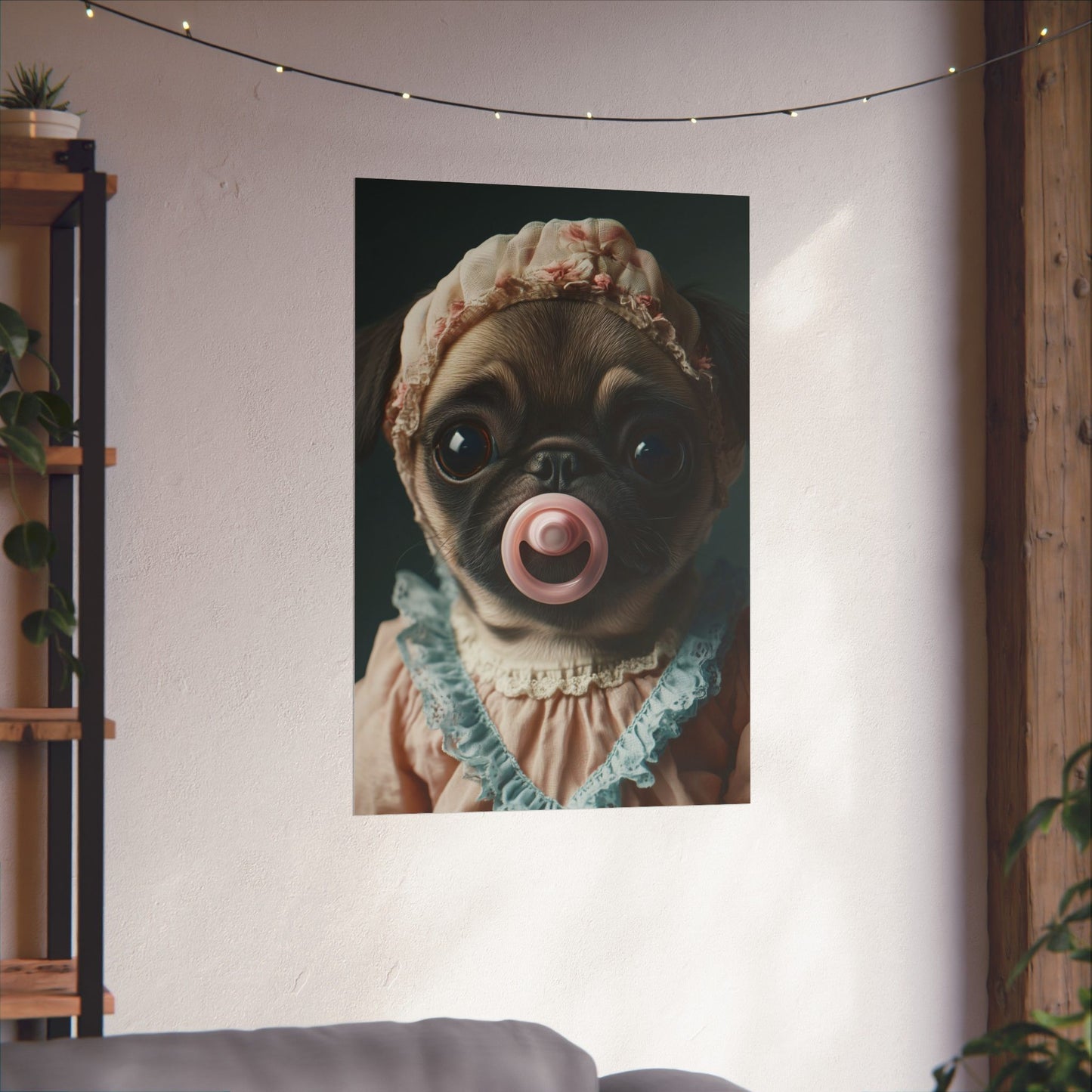 Pug in Peach and Lace: "Blushing Belle" | Matte Vertical Posters | Puppy Love Edition™