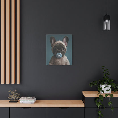 French Bulldog in Cozy Knit Sweater: "Bundle of Joy" | Matte Canvas Print, Stretched, 1.25 | Puppy Love Edition™