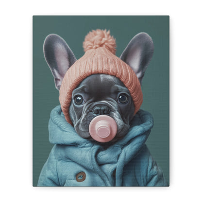 French Bulldog in Winter Baby Attire: "Cozy Cutie" | Matte Canvas Print, Stretched, 1.25 | Puppy Love Edition™