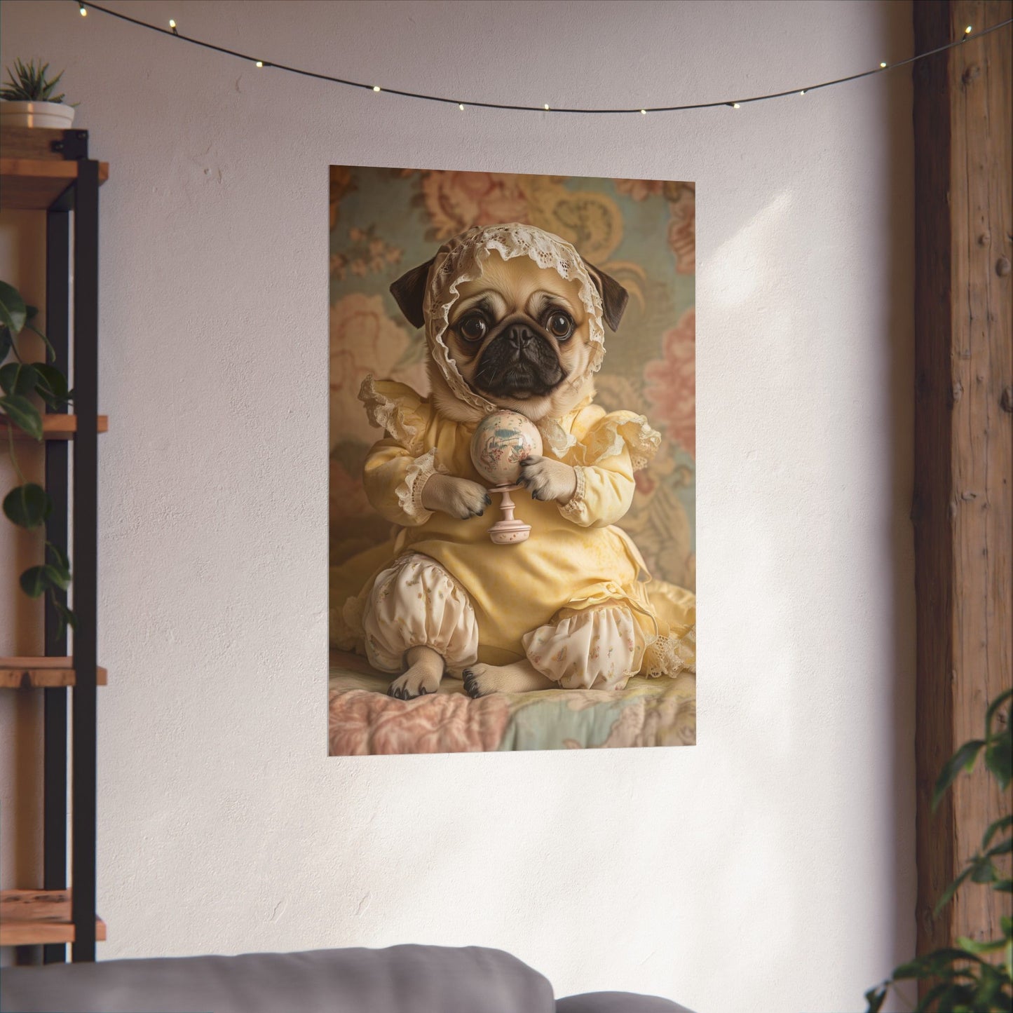 Pug in Yellow Frills: "Victorian Darling" | Matte Vertical Posters | Puppy Love Edition™: