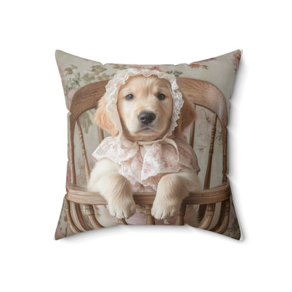 Golden Retriever in High Chair: "Victorian Pup" | Spun Polyester Square Pillow | Puppy Love Edition™