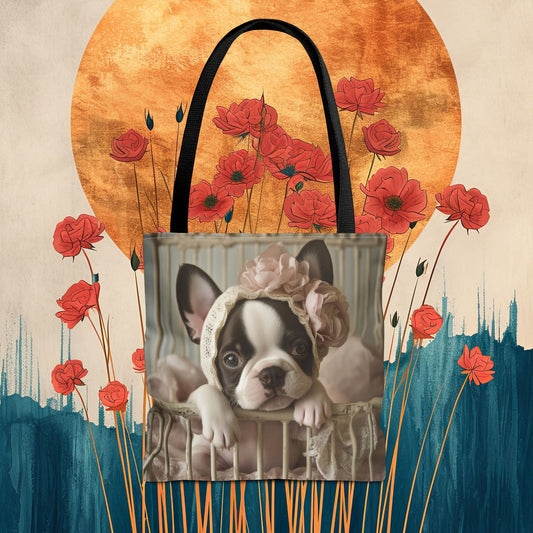 French Bulldog in Lace Bonnet: "Victorian Charm" | Tote Bag (AOP) | Puppy Love Edition™