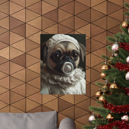 Pug in Ivory Bonnet: "Timeless Innocence" | Matte Vertical Posters | Puppy Love Edition™