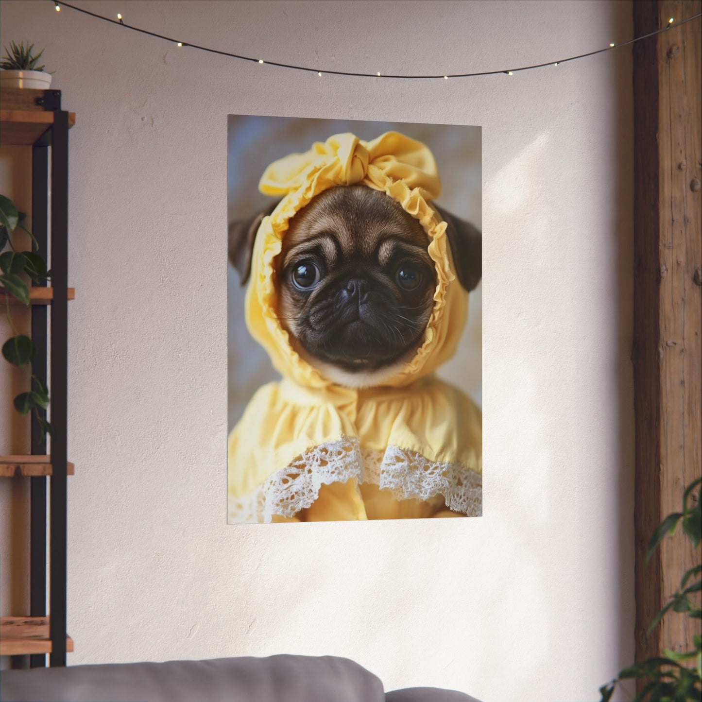 Pug in Yellow Bonnet: "The Sunshine Sweetie" | Matte Vertical Posters | Puppy Love Edition™