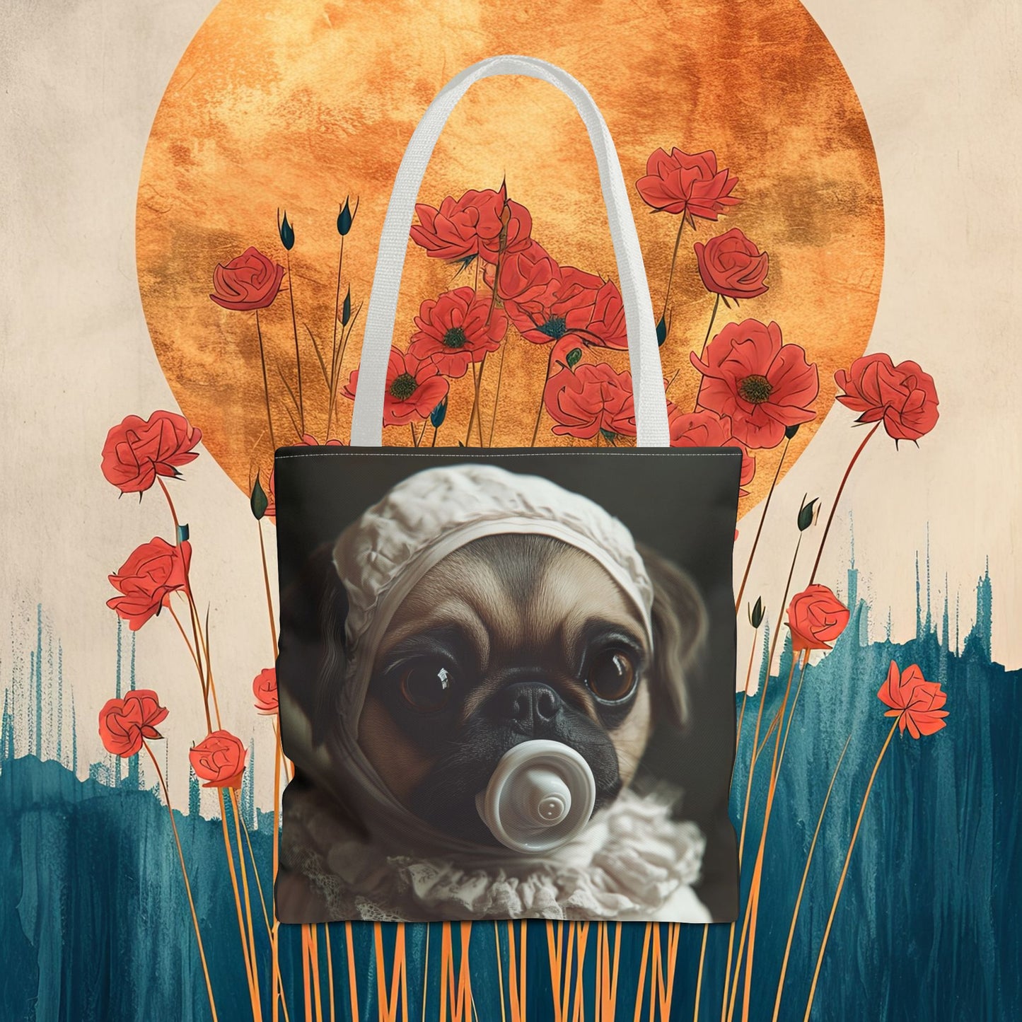 Pug in Ivory Bonnet: "Timeless Innocence" | Tote Bag (AOP) | Puppy Love Edition™