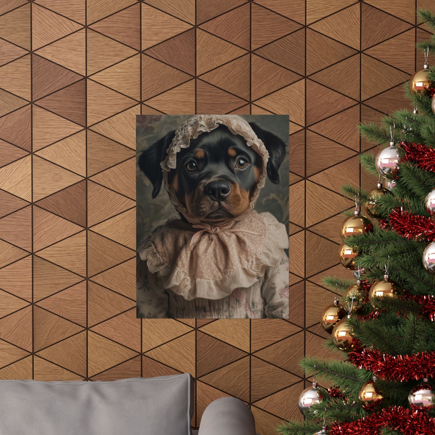 Rottweiler in Pink Lace: "Timeless Tenderness" | Matte Vertical Posters | Puppy Love Edition™