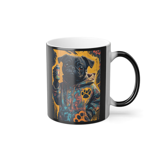 Pug with Spray Paint Can: "Graffiti Pug Revolution" | Color Morphing Coffee Mug, 11oz | City Edition™